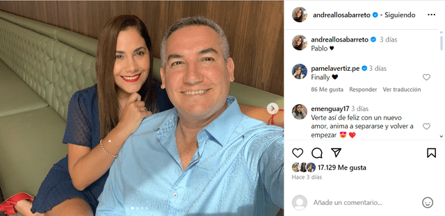 Andrea Llosa posa feliz con Pablo de Vinaeta. Foto: Instagram/Andrea Llosa 