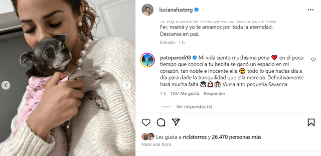  Patricio Parodi expresó su pésame a su novia Luciana Fuster en redes sociales. Foto: Instagram/Luciana Fuster   