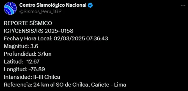 Temblor en Lima según IGP. Foto: X Temblor en Lima según IGP. Foto: X