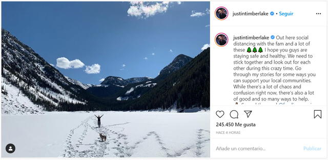 La impresionante publicación de Justin Timberlake en Instagram.