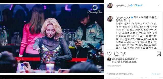 Post de Hyoyeon en Instagram sobre la acusación de Sang Kyo y Burning sun. Foto: @hyoyeon_x_x
