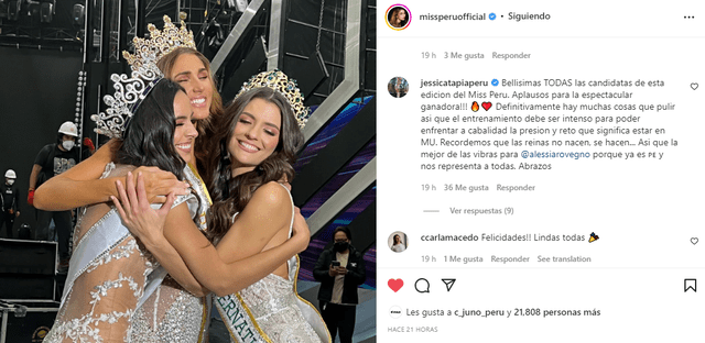 Jessica Tapia sobre Alessia Rovegno en Miss Perú 2022