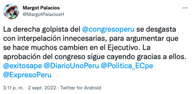 Tuit de Margot Palacios Tuit de Margot Palacios