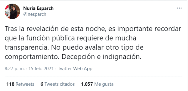 Tuit de Nuria Sparch. Foto: captura de Twitter