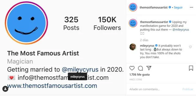 Respuesta de Miley Cyrus en Instagram.