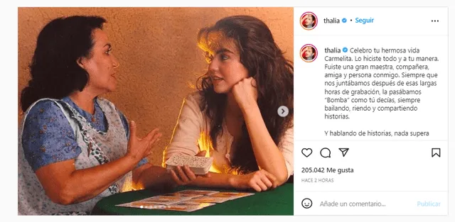 Thalía también hizo llegar sus condolencias a través de Instagram. Foto: captura Instagram