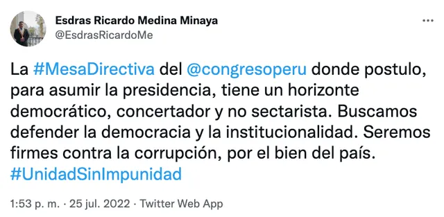 Esdras Medina se pronunció sobre su candidatura a la Mesa Directiva