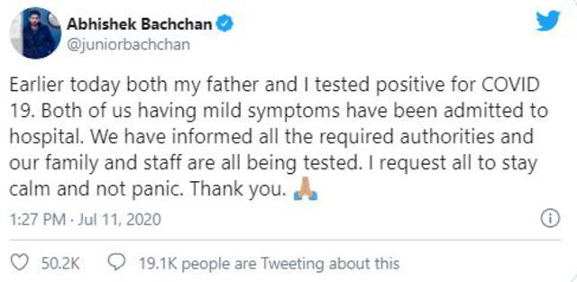Abhishek Bachchan en Twitter. Foto: captura.