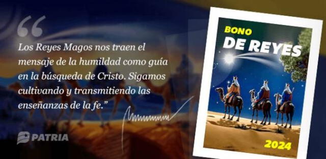 Bono de Reyes es el PRIMER BONO ESPECIAL de enero de 2024. Foto: Canal Patria.   