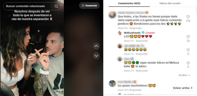 Melissa Paredes responds to comments about her video with Anthony Aranda.  Photo: TikTok capture/Melissa Paredes 