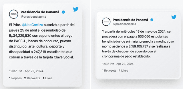 Nuevo pago del <strong>PASE-U</strong> inicia a fines de abril y será depositado en dos modalidades. Foto: Presidencia de Panamá   