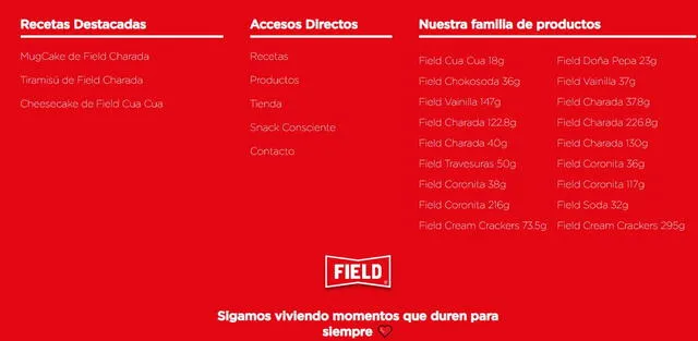  Productos actuales de la compañía FIELD. Foto: captura/ portal web FIELD   