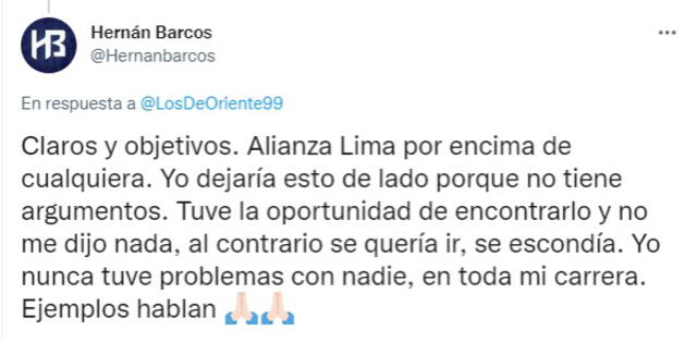 Así se refirió Barcos sobre Waldir Saenz. Foto: Hernán Barcos/Twitter.