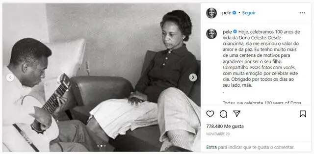Publicación de Pelé a su mamá por el día de su cumpleaños. Foto: captura