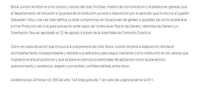 Comunicado del conjunto xeneize. Foto: Boca Juniors