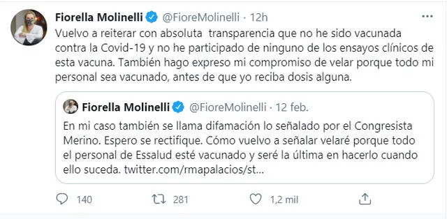 Molinelli se pronunció sobre caso Vacunagate. Foto: Twitter