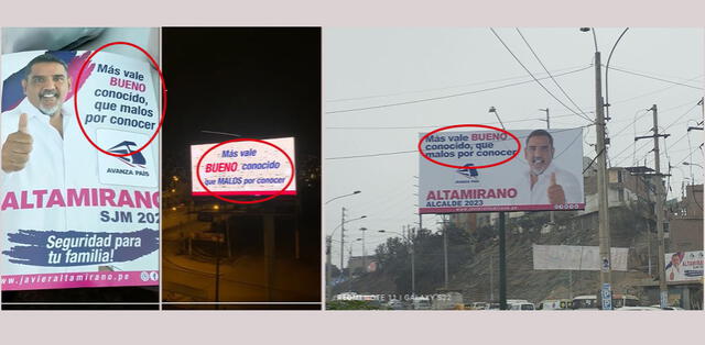 Afiche y valla del Facebook de Altamirano. La última imagen de la izquierda proviene de un usuario en esta red social. Foto: composición.