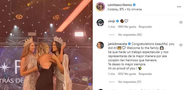  Vinicius Júnior felicita a Camila Escribens. Foto: captura/Instagram   