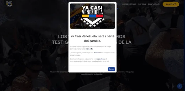 La plataforma solo permite donaciones en criptomonedas. Foto: Ya Casi Venezuela