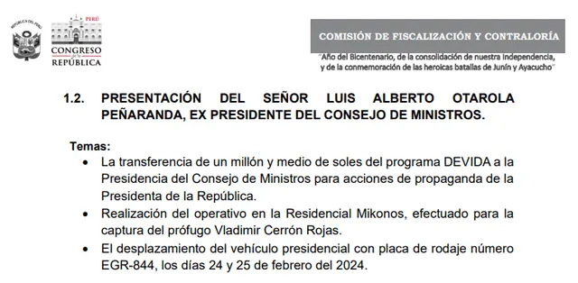  Agenda de la Comisión de Fiscalización del lunes 4 de noviembre | Foto: Congreso.   