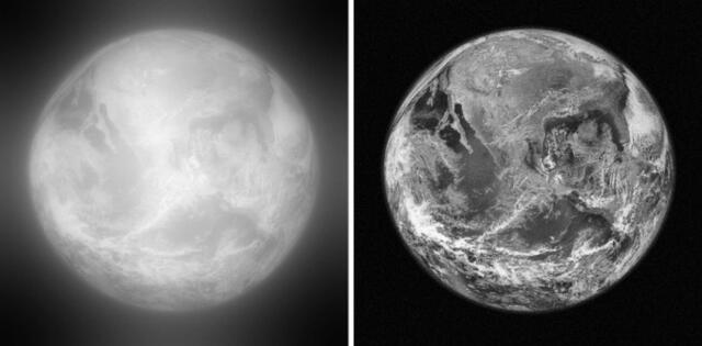 Según los astrónomos, así se vería la Tierra desde una distancia similar a la que se ubica Proxima Centauri b usando una lente gravitacional solar. Foto: Toth, VT y Turyshev, SG