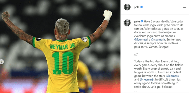 Mensaje de Pelé en la previa de la final de la Copa América 2021. Foto: captura Instagram
