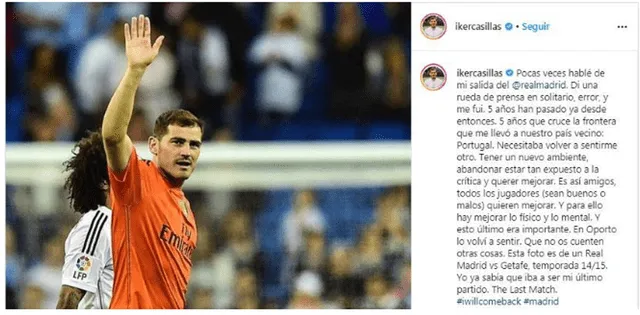Publicación de Iker Casillas. | Foto: Instagram