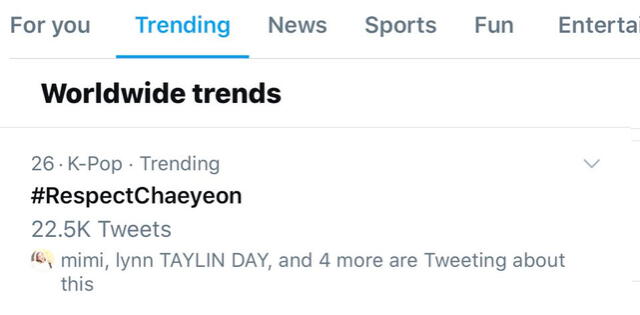 #RespectChaeyeon se está volviendo tendencia mundial en Twitter.