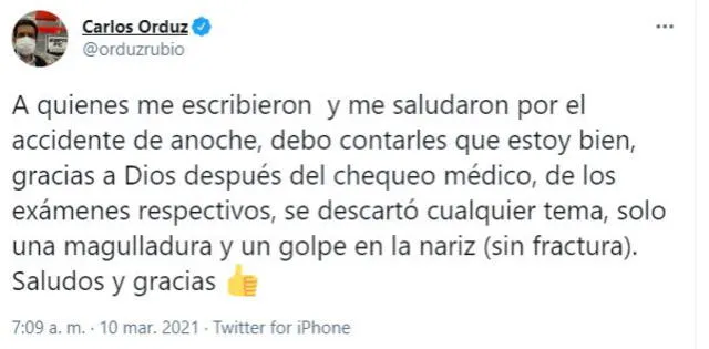 Mensaje del periodista Carlos Orduz. Mensaje del periodista Carlos Orduz.