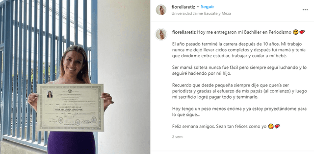 Fiorella Retiz tiene el grado de Bachiller en periodismo. Foto: Instagram