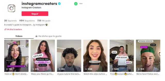 Así luce la cuenta de Instagram. Foto: captura de TikTok