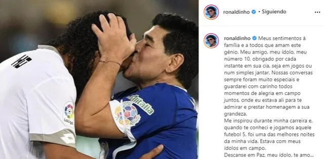 El mensaje de Ronaldinho en Instagram.