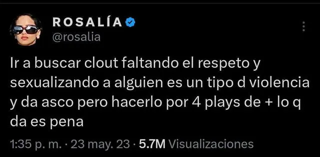  Rosalía responde a JC Reyes tras publicar fotografías editadas donde aparece desnuda. Foto: Twitter/Rosalía   