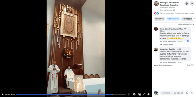 Transmisión en vivo de la parroquia Nuestra Señora de Guadalupe Acapulco del 5 de septiembre de 2021. Fuente: Captura LR, Facebook.
