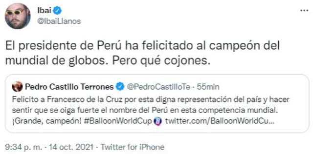 El streamer español tildó de esta manera el reconocimiento presidencial. Foto: Twitter @IbaiLlanos
