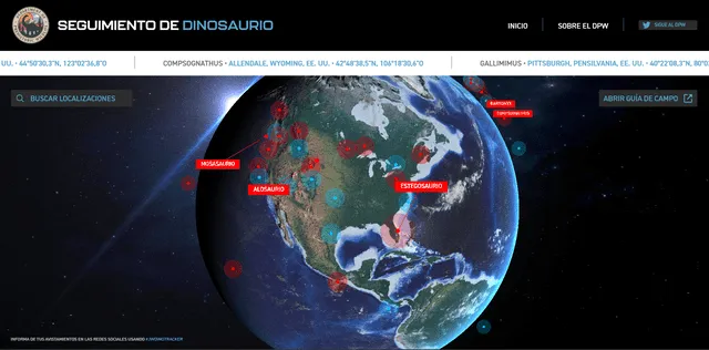 Página "Dino Tracker" que muestra la ubicación de los dinosaurios presentados en "Jurassic world: fallen kingdom". Foto: captura