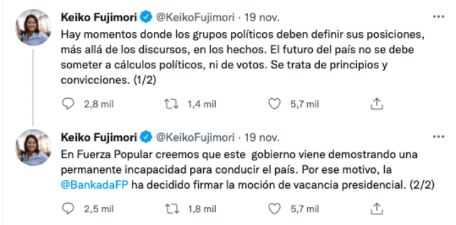 Twitter de Keiko Fujimori