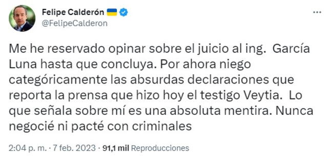 Expresidente Felipe Calderón rechaza acusaciones que lo vinculan con el narcotráfico. Foto: captura @FelipeCalderon/Twitter  