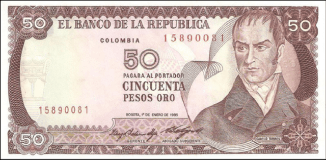  Billete de 50 pesos colombianos. Foto: Museo Internacional de la Moneda   