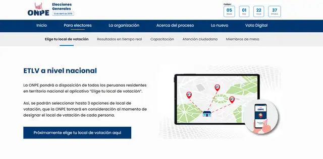  Portal web Elige tu local de votación de la ONPE permitirá a los ciudadanos escoger su centro de sufragio en línea. Foto: ONPE   