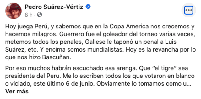 Pedro Suárez Vértiz previo al Perú vs. Brasil: “En la Copa América hacemos milagros”