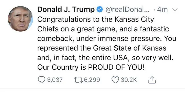 Mensaje original de Trump felicitando al estado de Kansas (Foto: Twitter)