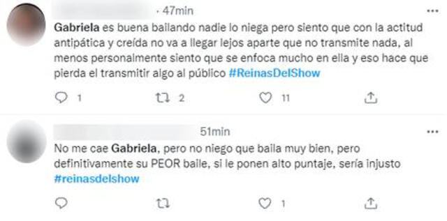 Usuarios denuncian favoritismo a Gabriela Herrera en Reinas del show. Foto: captura Twitter
