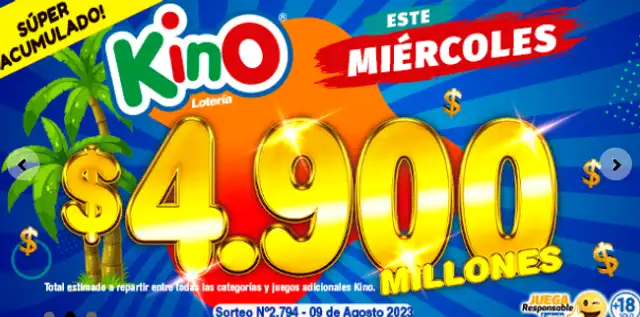 Kino entrega 4.900 millones de pesos HOY, 9 de agosto. Foto: Lotería de Santa Fe/ Kino   