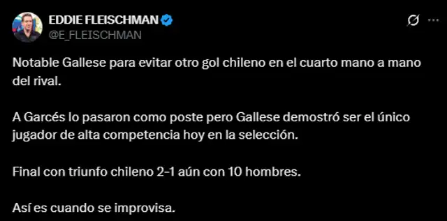 Fleischman tuvo su análisis postpartido.    