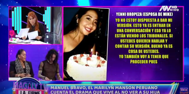 Yenni Oropeza, expareja de Mike Bravo, responde. Foto: captura/ATV