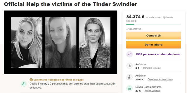 Víctimas de El estafador de Tinder inician campaña online. Foto: Gofundme.com