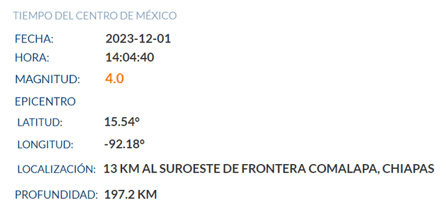 Sismo en México. Foto: SSN   