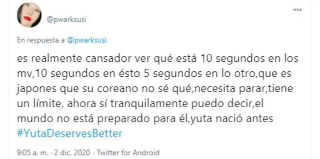 Comentarios sobre Yuta de NCT. Foto: captura