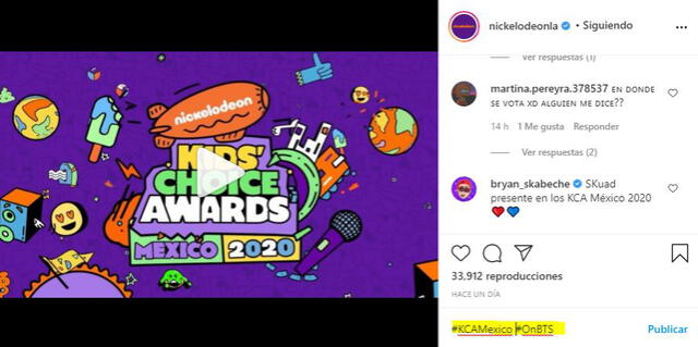 Cómo votar por BTS en los Kids' CHoice Awards México 2020. Créditos: Instagram